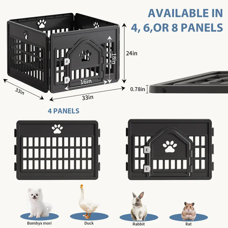 Sweetcrispy Modular Plastic Dog Playpen - Customizable Multi-Panel Design, Versatile Configuration, Tool-Free Assembly, Secure Locking Door Latch