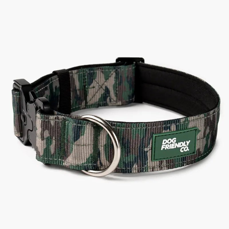 Tactical Dog Collar by Dog Friendly Co. - Reflective, Quick-Release Buckle, Neoprene-Lined Chafe-Resistant Pad, Comfortable Fit, Metal D-Ring, Waterproof Webbing, Adjustable for Neck Sizes XS-28 Inches, Durable Construction
