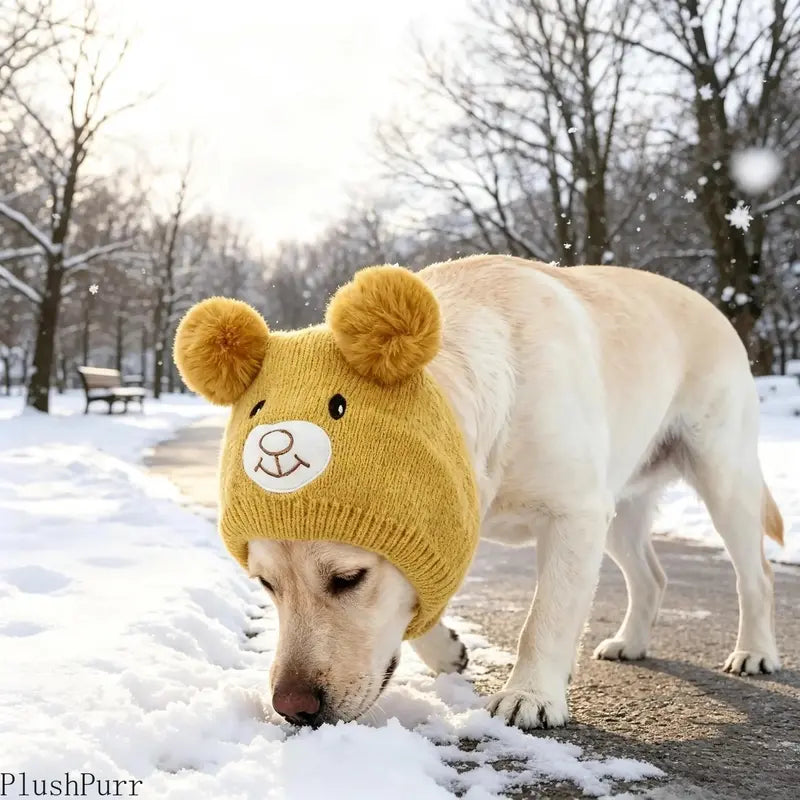 Large Dog Soft Knit Noise-Reducing Ear Scarf and Winter Hat - Warm, Windproof Outdoor Accessory for Pets
