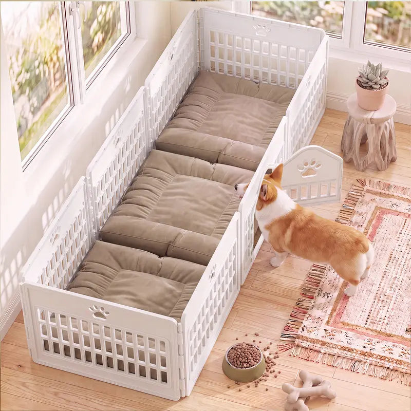 Sweetcrispy Modular Plastic Dog Playpen - Customizable Multi-Panel Design, Versatile Configuration, Tool-Free Assembly, Secure Locking Door Latch