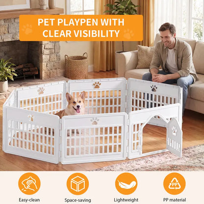Sweetcrispy Modular Plastic Dog Playpen - Customizable Multi-Panel Design, Versatile Configuration, Tool-Free Assembly, Secure Locking Door Latch