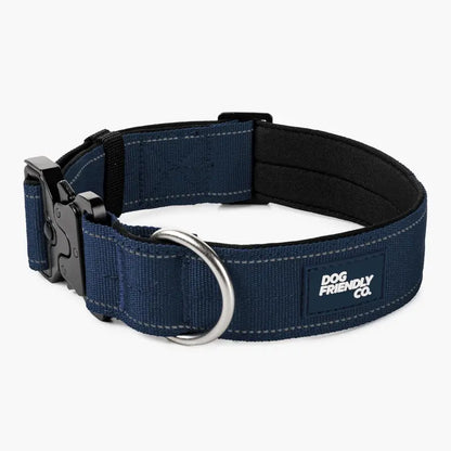 Tactical Dog Collar by Dog Friendly Co. - Reflective, Quick-Release Buckle, Neoprene-Lined Chafe-Resistant Pad, Comfortable Fit, Metal D-Ring, Waterproof Webbing, Adjustable for Neck Sizes XS-28 Inches, Durable Construction