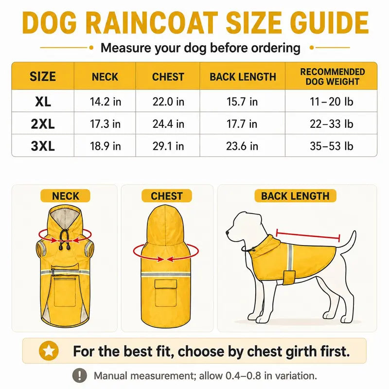 Waterproof Reflective PU Fabric Raincoat for Small to Medium Dogs - Outdoor Pet Apparel with Dry Protection, Reflective Strips, Adjustable Hood, Harness Opening, Treat Pocket, and Chest Strap