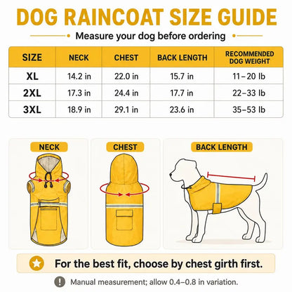 Waterproof Reflective PU Fabric Raincoat for Small to Medium Dogs - Outdoor Pet Apparel with Dry Protection, Reflective Strips, Adjustable Hood, Harness Opening, Treat Pocket, and Chest Strap