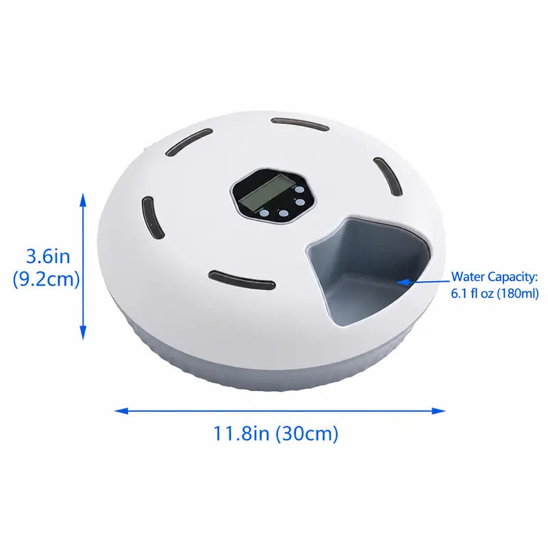 Automatic Compact Round Cat Food Feeder for Apartments - Battery-Powered with Manual Timer, Rotating Tray, Easy-Clean ABS, 6-Meal Dispenser, Wet & Dry Food Compatibility, Includes 2 Cooling Ice Packs