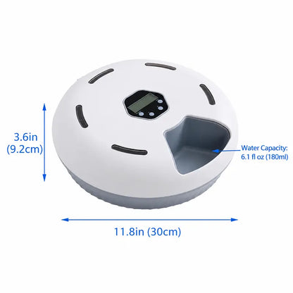 Automatic Compact Round Cat Food Feeder for Apartments - Battery-Powered with Manual Timer, Rotating Tray, Easy-Clean ABS, 6-Meal Dispenser, Wet & Dry Food Compatibility, Includes 2 Cooling Ice Packs