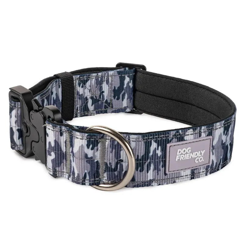 Tactical Dog Collar by Dog Friendly Co. - Reflective, Quick-Release Buckle, Neoprene-Lined Chafe-Resistant Pad, Comfortable Fit, Metal D-Ring, Waterproof Webbing, Adjustable for Neck Sizes XS-28 Inches, Durable Construction