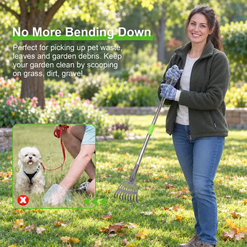 Premium Dog Waste Management System: Adjustable Stainless Steel Rake and Tray for All Breeds