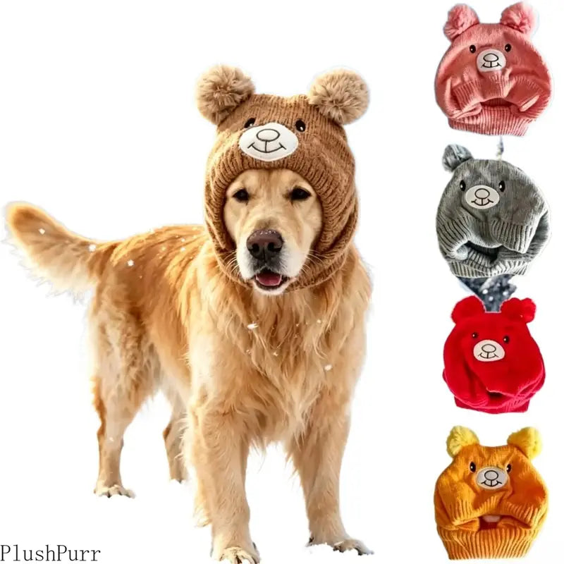 Large Dog Soft Knit Noise-Reducing Ear Scarf and Winter Hat - Warm, Windproof Outdoor Accessory for Pets