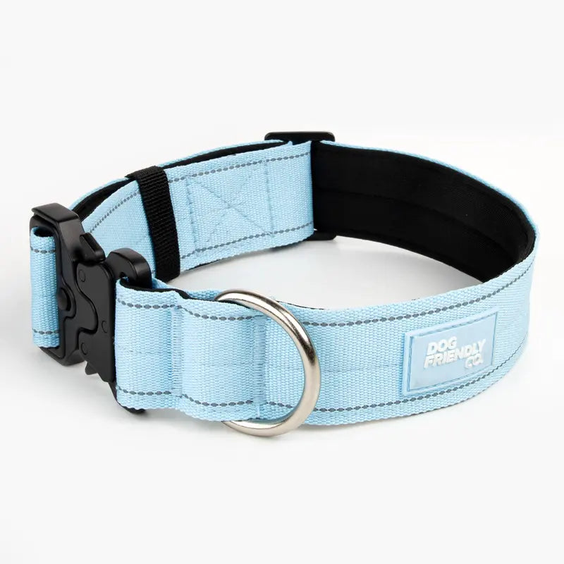 Tactical Dog Collar by Dog Friendly Co. - Reflective, Quick-Release Buckle, Neoprene-Lined Chafe-Resistant Pad, Comfortable Fit, Metal D-Ring, Waterproof Webbing, Adjustable for Neck Sizes XS-28 Inches, Durable Construction