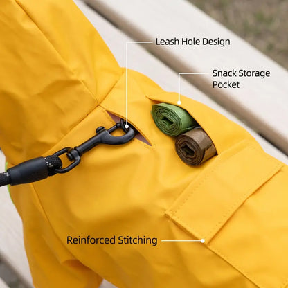 Waterproof Reflective PU Fabric Raincoat for Small to Medium Dogs - Outdoor Pet Apparel with Dry Protection, Reflective Strips, Adjustable Hood, Harness Opening, Treat Pocket, and Chest Strap