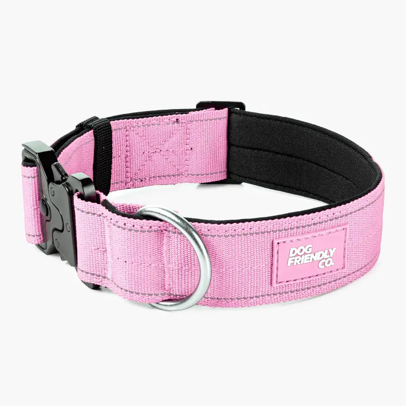 Tactical Dog Collar by Dog Friendly Co. - Reflective, Quick-Release Buckle, Neoprene-Lined Chafe-Resistant Pad, Comfortable Fit, Metal D-Ring, Waterproof Webbing, Adjustable for Neck Sizes XS-28 Inches, Durable Construction