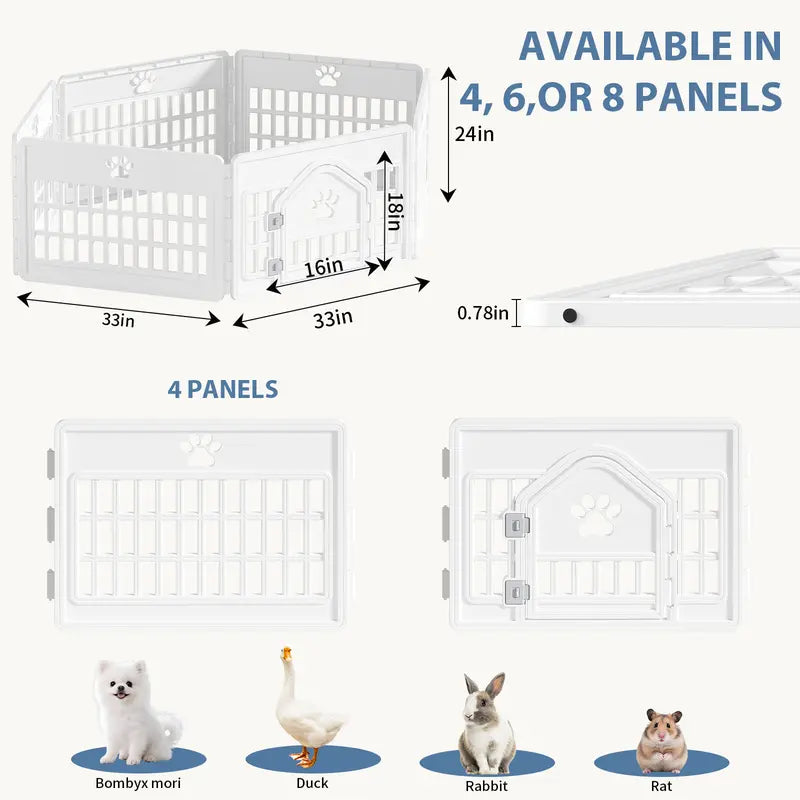 Sweetcrispy Modular Plastic Dog Playpen - Customizable Multi-Panel Design, Versatile Configuration, Tool-Free Assembly, Secure Locking Door Latch