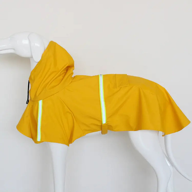 Waterproof Reflective PU Fabric Raincoat for Small to Medium Dogs - Outdoor Pet Apparel with Dry Protection, Reflective Strips, Adjustable Hood, Harness Opening, Treat Pocket, and Chest Strap
