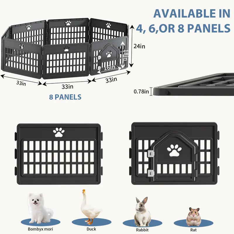 Sweetcrispy Modular Plastic Dog Playpen - Customizable Multi-Panel Design, Versatile Configuration, Tool-Free Assembly, Secure Locking Door Latch