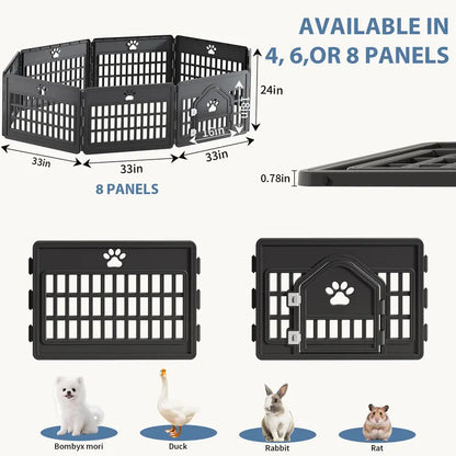 Sweetcrispy Modular Plastic Dog Playpen - Customizable Multi-Panel Design, Versatile Configuration, Tool-Free Assembly, Secure Locking Door Latch
