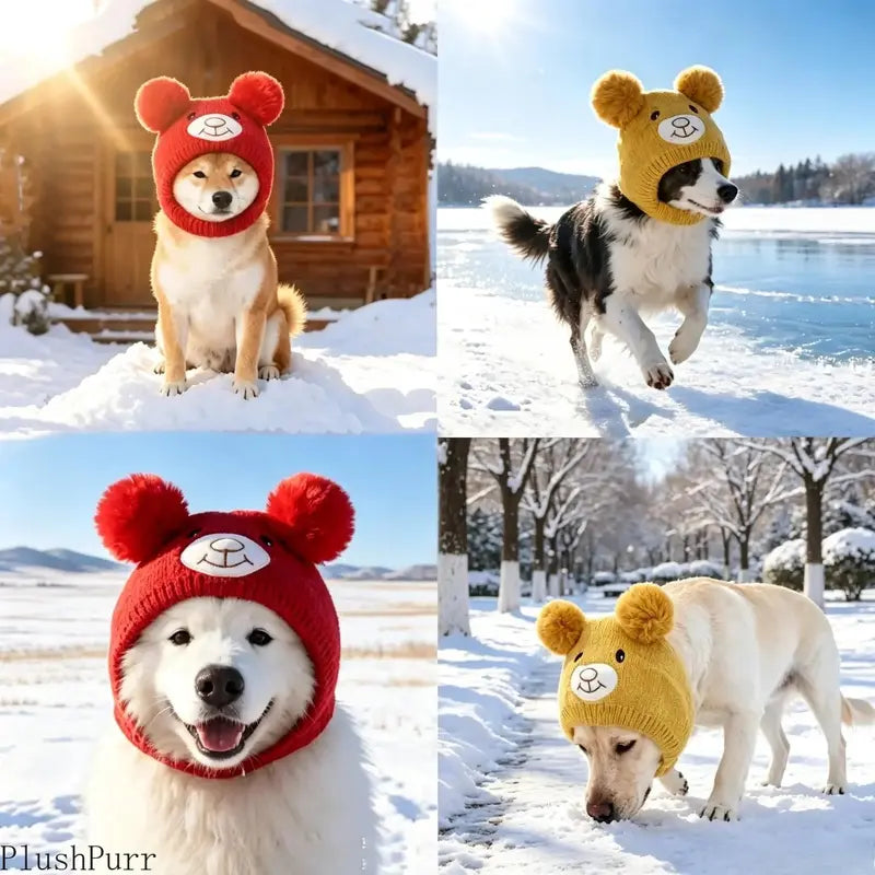 Large Dog Soft Knit Noise-Reducing Ear Scarf and Winter Hat - Warm, Windproof Outdoor Accessory for Pets