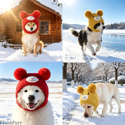 Large Dog Soft Knit Noise-Reducing Ear Scarf and Winter Hat - Warm, Windproof Outdoor Accessory for Pets