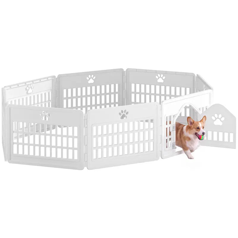 Sweetcrispy Modular Plastic Dog Playpen - Customizable Multi-Panel Design, Versatile Configuration, Tool-Free Assembly, Secure Locking Door Latch