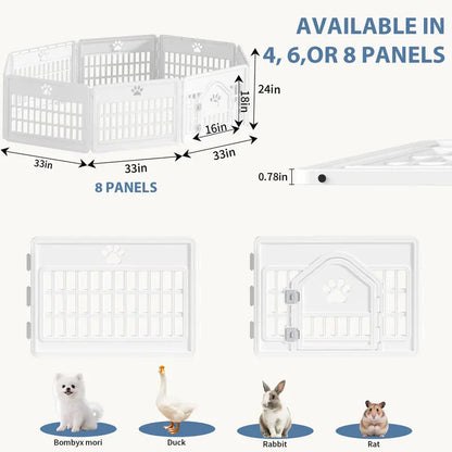 Sweetcrispy Modular Plastic Dog Playpen - Customizable Multi-Panel Design, Versatile Configuration, Tool-Free Assembly, Secure Locking Door Latch