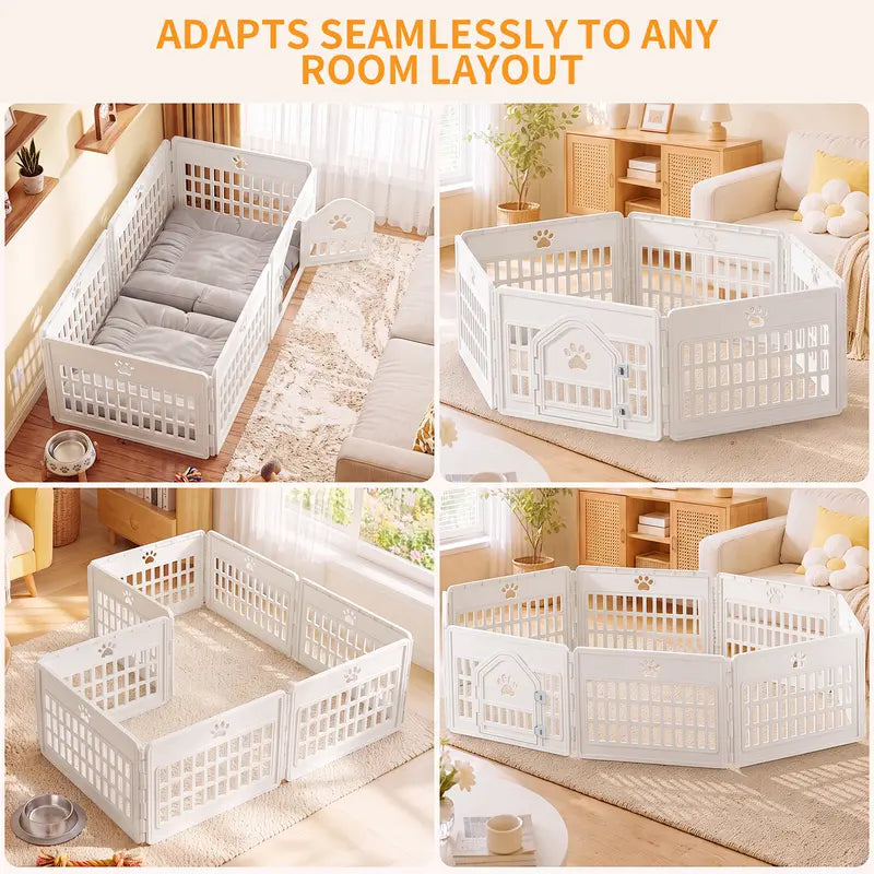 Sweetcrispy Modular Plastic Dog Playpen - Customizable Multi-Panel Design, Versatile Configuration, Tool-Free Assembly, Secure Locking Door Latch