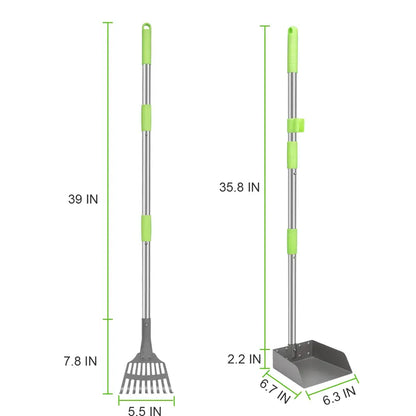 Premium Dog Waste Management System: Adjustable Stainless Steel Rake and Tray for All Breeds
