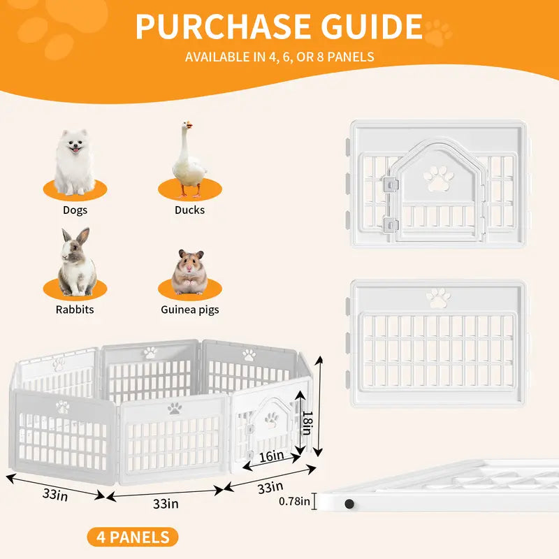 Sweetcrispy Modular Plastic Dog Playpen - Customizable Multi-Panel Design, Versatile Configuration, Tool-Free Assembly, Secure Locking Door Latch