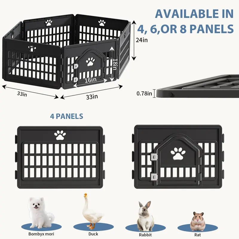 Sweetcrispy Modular Plastic Dog Playpen - Customizable Multi-Panel Design, Versatile Configuration, Tool-Free Assembly, Secure Locking Door Latch