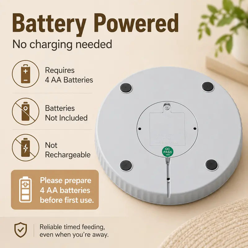 Automatic Compact Round Cat Food Feeder for Apartments - Battery-Powered with Manual Timer, Rotating Tray, Easy-Clean ABS, 6-Meal Dispenser, Wet & Dry Food Compatibility, Includes 2 Cooling Ice Packs